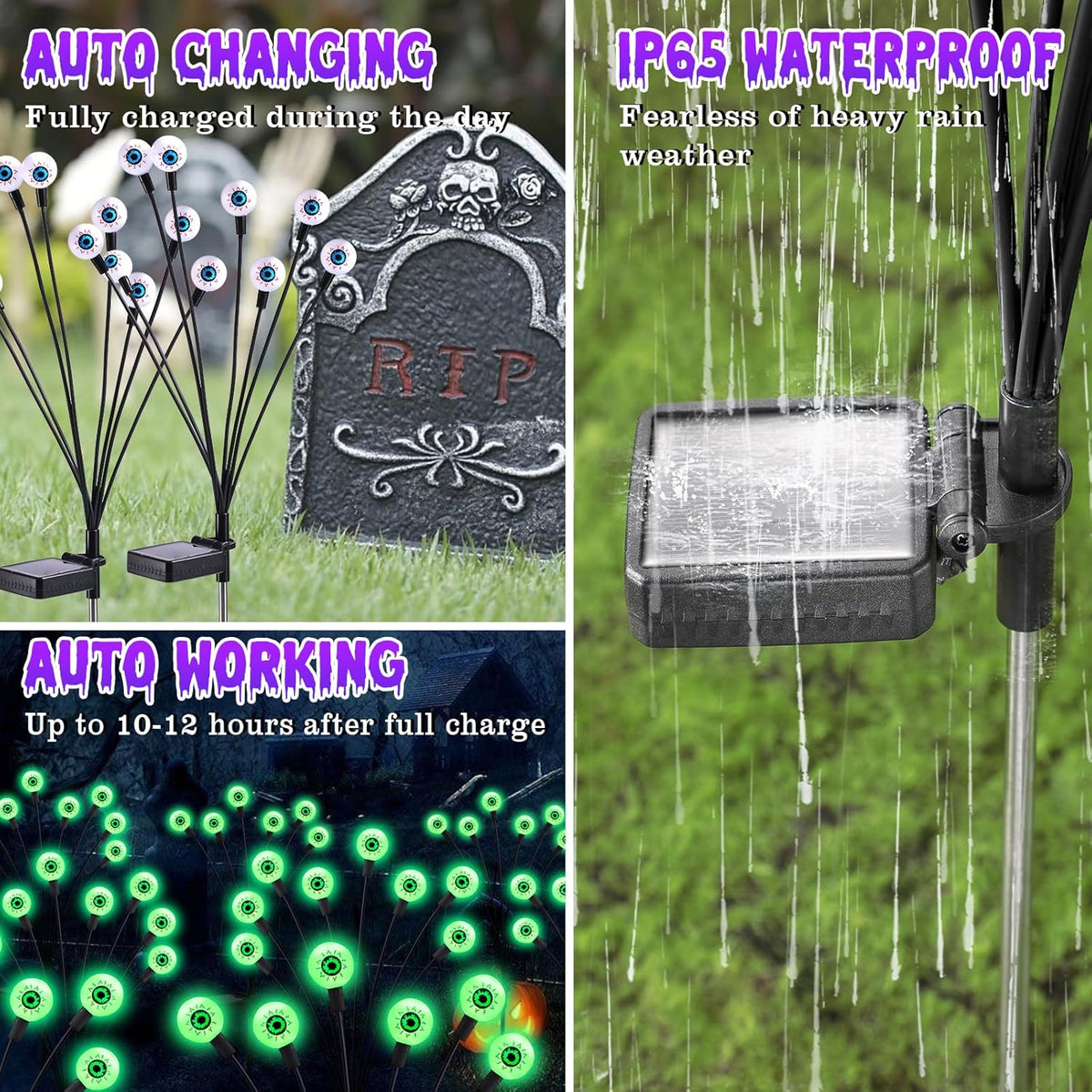 ASMAD Halloween Decorations Outdoor Solar Scary Eyeball Lights, 4Pack 32LEDs Green Eyeball Swaying