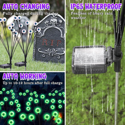 ASMAD Halloween Decorations Outdoor Solar Scary Eyeball Lights, 4Pack 32LEDs Green Eyeball Swaying