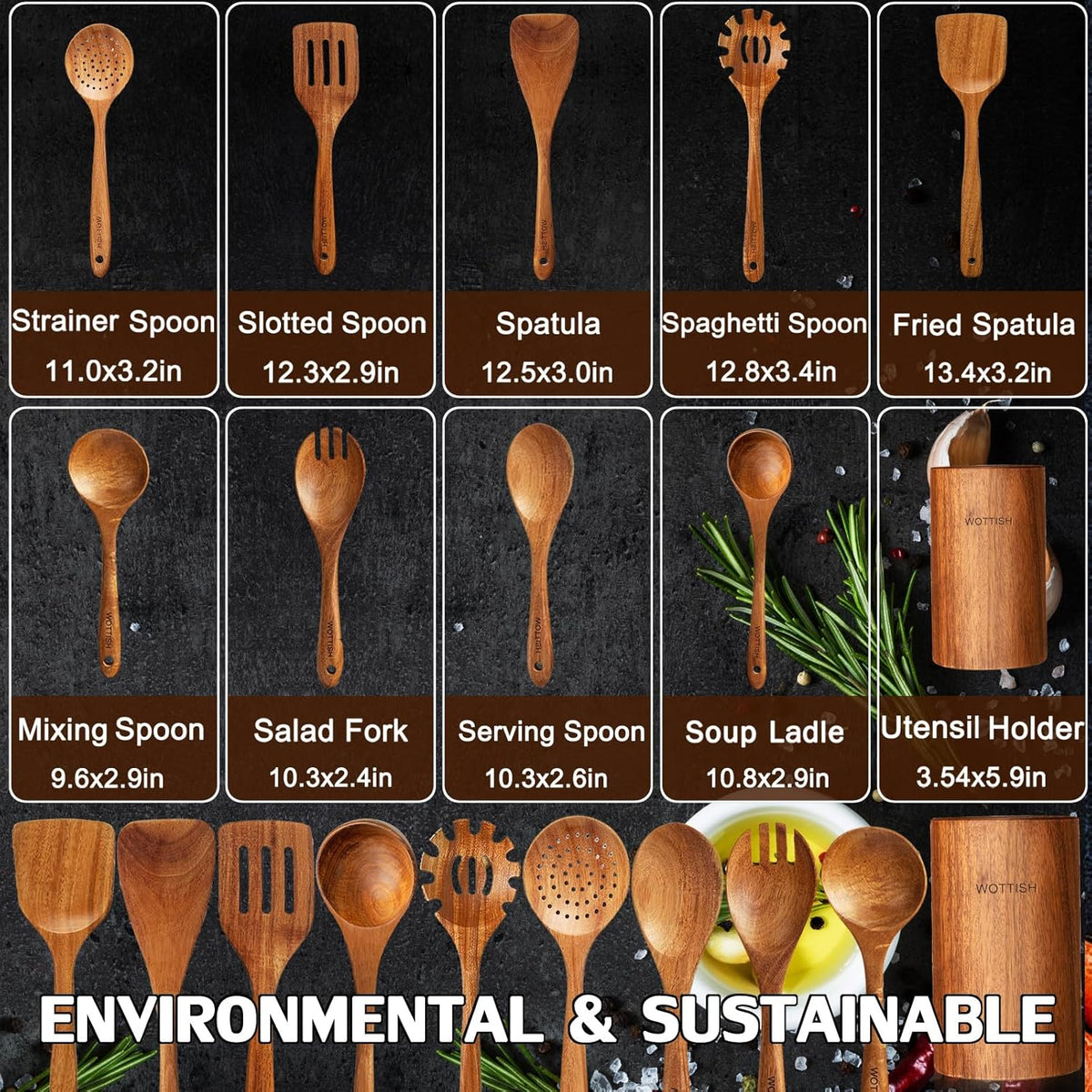 Wooden Spoons for Cooking,Wooden Cooking Utensil Set,10-Piece Wooden Kitchen Utensil Set with