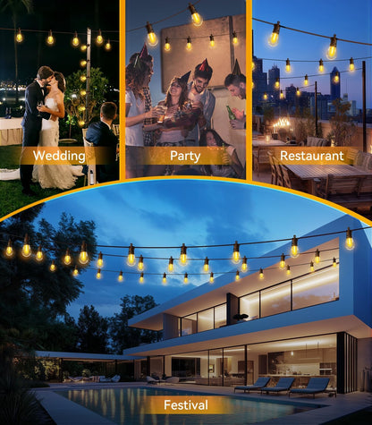 Outdoor String Lights Patio LED Light Outside - 60M IP65 Waterproof 58+2 S14 LED 200ft Porch
