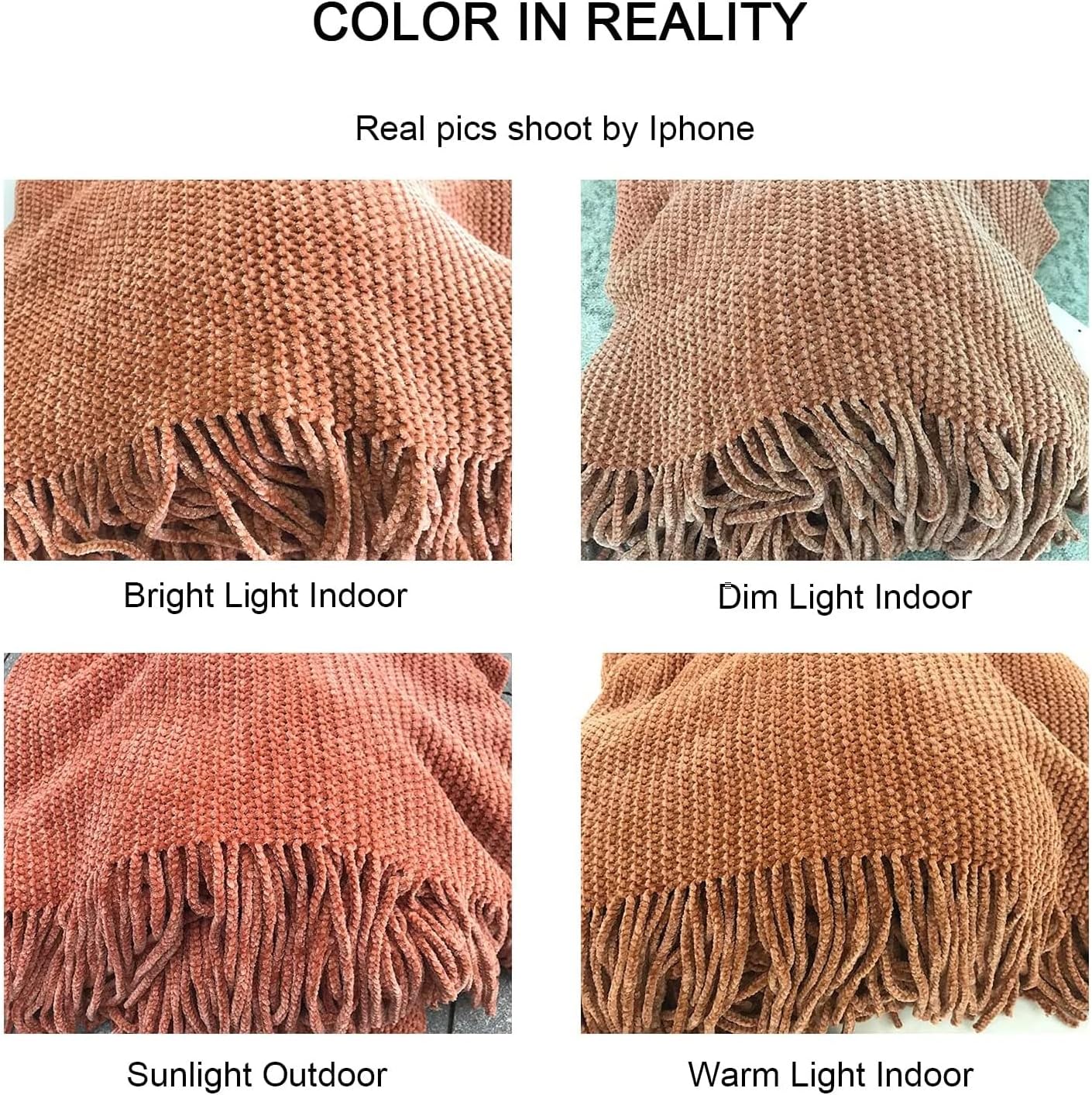 lifein Throw Blanket for Couch, Soft Boho Bed Throw,Cozy Burnt Orange Chenille Knitted Small Spring