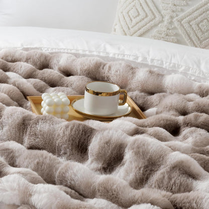 Touchat Luxury 1000GSM Rabbit Faux Fur Blanket, Super Heavy Warm Cozy Brown Blankets for Couch Bed