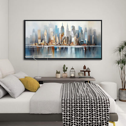 DUNHUANG ART Modern New York City Skyline Wall Art - Abstract Colorful Manhattan Sky Painting for