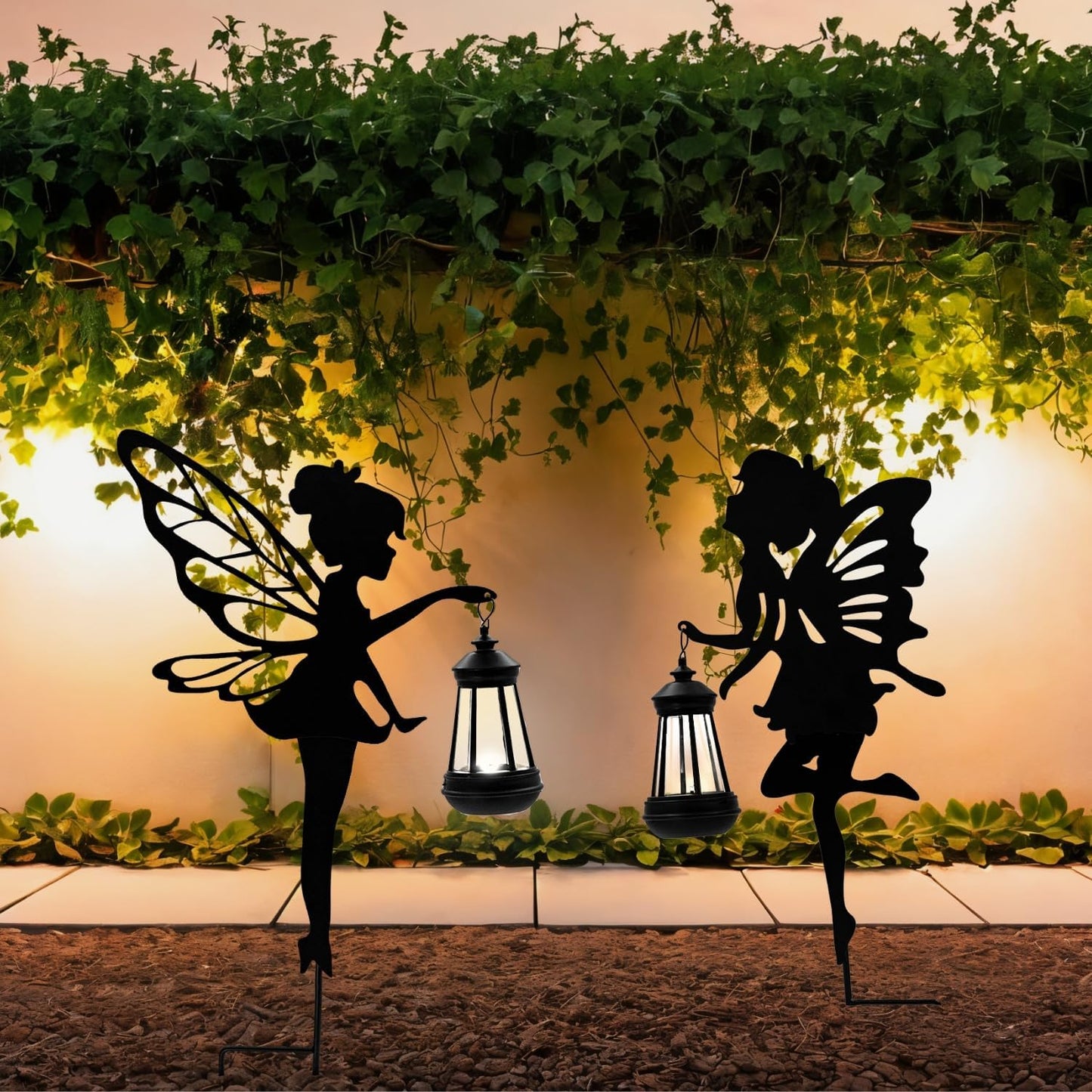 Solar Fairy Garden Decor Lights, 2 Packs, Metal Hanging Lanterns with Warm Solar Glow – Exquisite