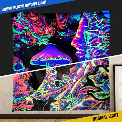 ADDWel Blacklight Mushroom Tapestry, Upright Tapestry Glow In The Dark, UV Reactive Black Light