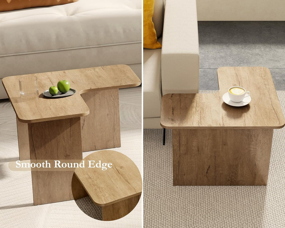 VESCASA Modern L Shaped Nesting Coffee Table Set of 2 Modular Rectangle Walnut Wood Table for
