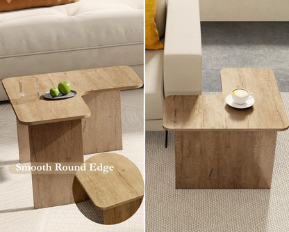 VESCASA Modern L Shaped Nesting Coffee Table Set of 2 Modular Rectangle Walnut Wood Table for