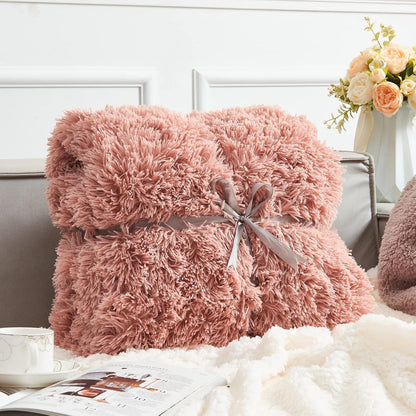 GONAAP Fuzzy Faux Fur Throw Blanket Queen Size Pink Super Soft Cozy Plush Fuzzy Shaggy Blanket for