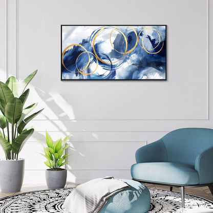 AJAZIKO Blue Abstract Wall Art Modern Navy Blue and Gold Pictures for Living Room Paintings Office
