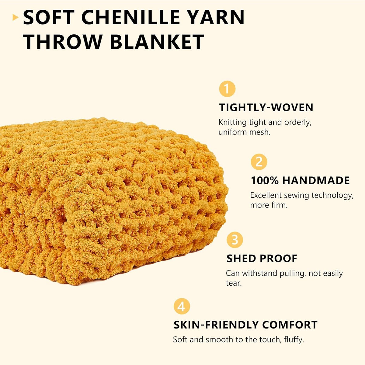 L'AGRATY Chunky Knit Throw Blanket - 40x50: 100% Hand-Knitted Chenile Crochet Blanket For Home