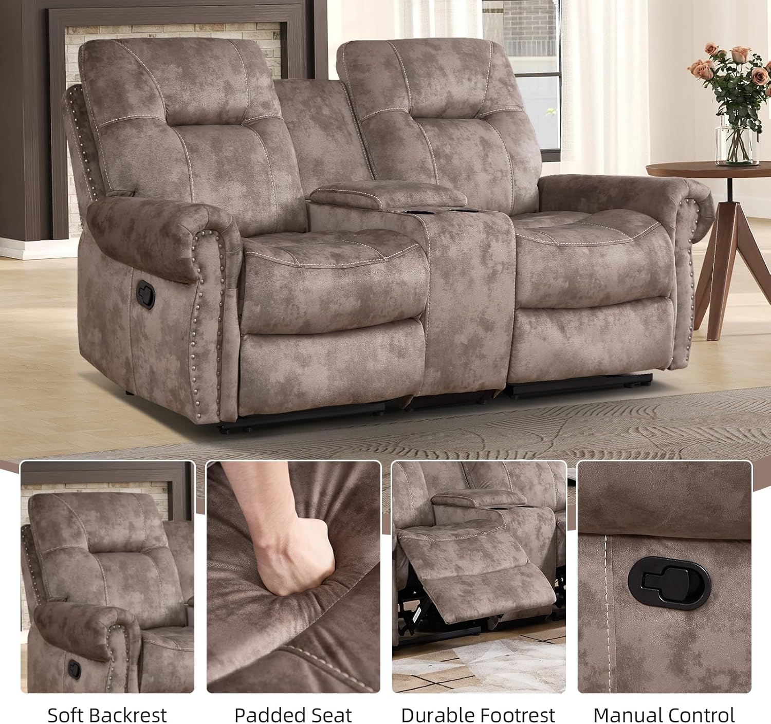 EBELLO 2 Pieces Reclining Couch Furniture Set for Living Room, 1 Seat Power Recliner Chair and a