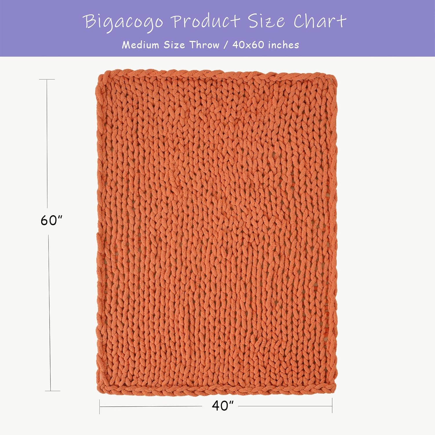 Bigacogo Chunky Knit Throw Blanket for Couch, 40x60 inches, 100% Hand Knitted with Thick Jumbo