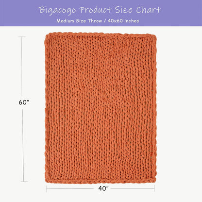 Bigacogo Chunky Knit Throw Blanket for Couch, 40x60 inches, 100% Hand Knitted with Thick Jumbo