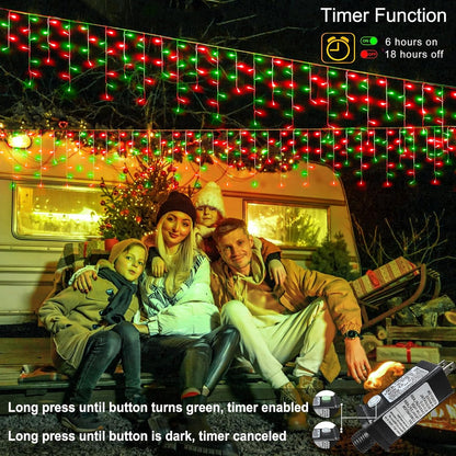 33ft Red and Green Christmas Lights, 400 LED Icicle Lights for Outside, Clear Wire Connectable