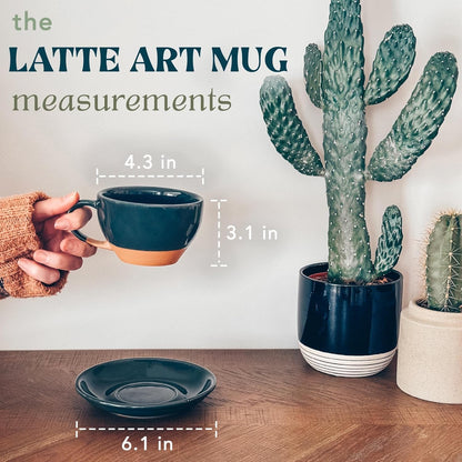 Mora Ceramic Latte Art Mug With Saucer - 10.5 oz, Round Bottom For Perfect Pours - Cafe Cups for