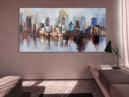 Arjun Brooklyn Bridge Wall Art Modern New York City Abstract Canvas Cityscape Painting, NYC Skyline