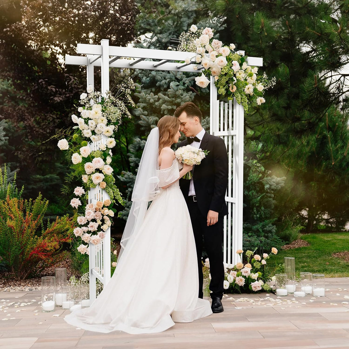 VINGLI Garden Arbor, PVC Wedding Arch for Ceremony Party, Garden Trellis for Climbing Plants