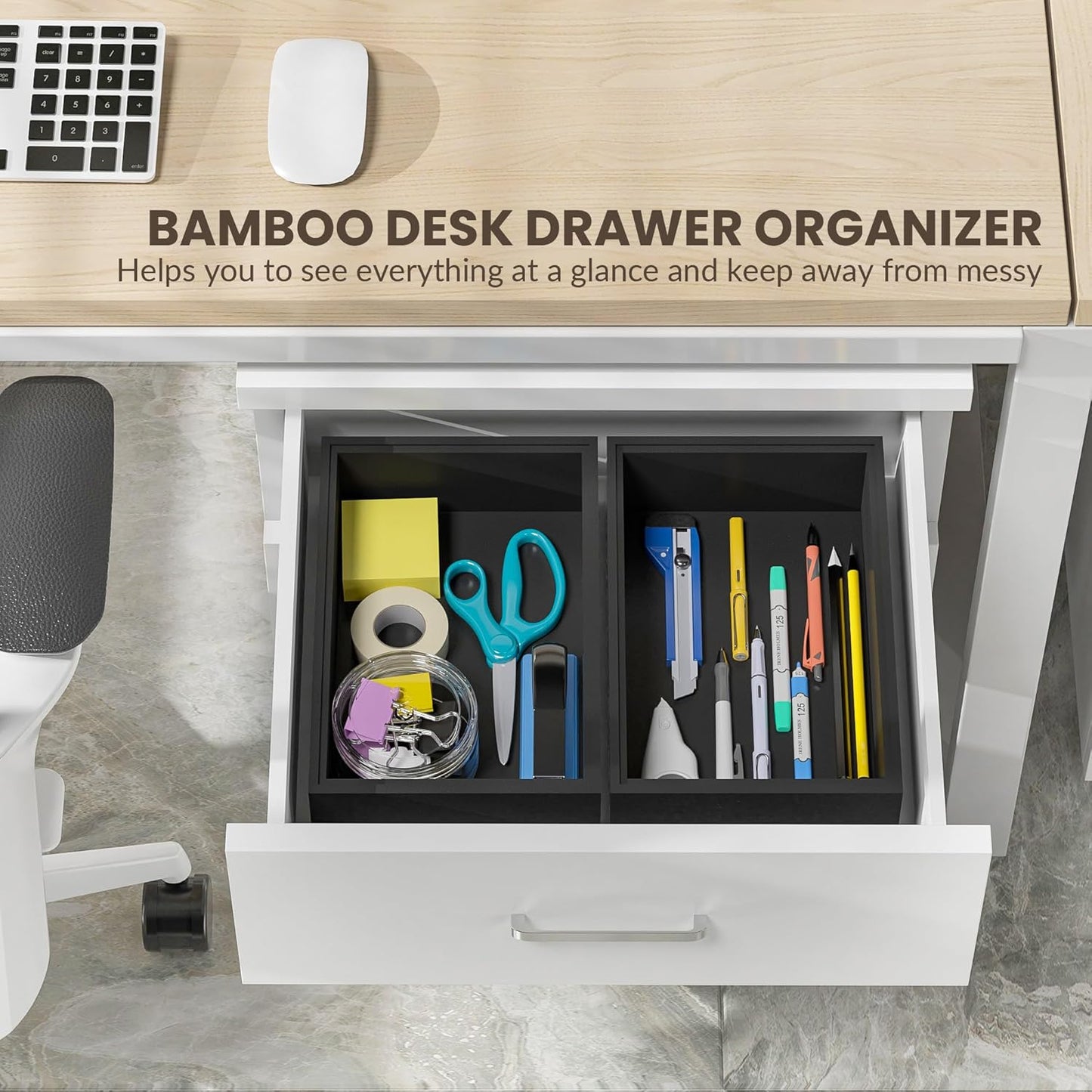 Kitchen Drawer Organizer Bins, Stackable Bamboo Drawer Organizer for Silverware, Flatware, Deep