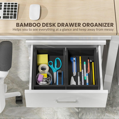 Kitchen Drawer Organizer Bins, Stackable Bamboo Drawer Organizer for Silverware, Flatware, Deep