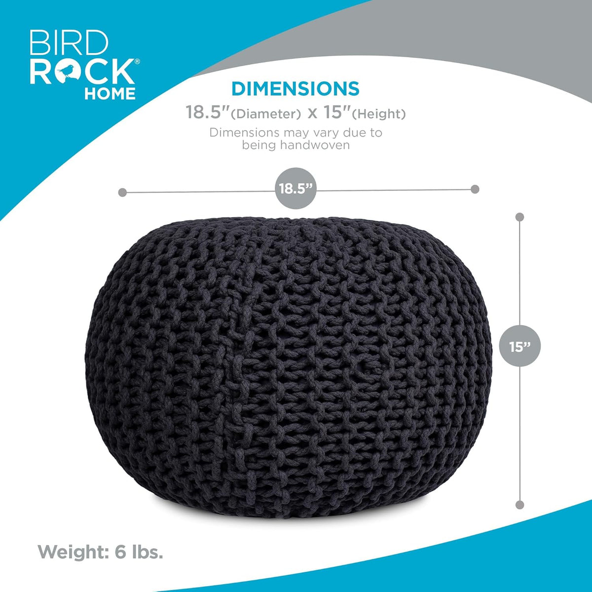 BIRDROCK HOME Round Pouf Ottoman | Cotton Braided Foot Stool with Bean Bag Filling | Boho Foot Rest