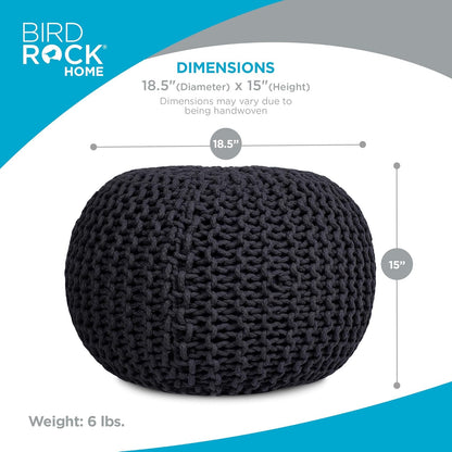 BIRDROCK HOME Round Pouf Ottoman | Cotton Braided Foot Stool with Bean Bag Filling | Boho Foot Rest