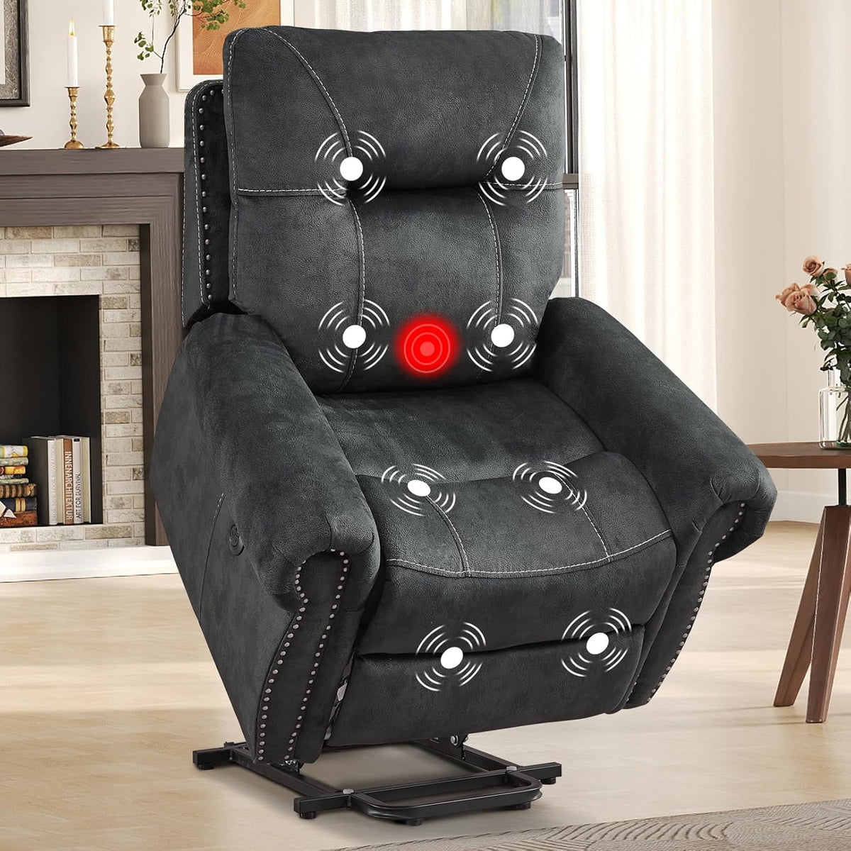 EBELLO Electric Power Recliner Chair with Massage and Heat, Soft Fabric Massage Recliner for