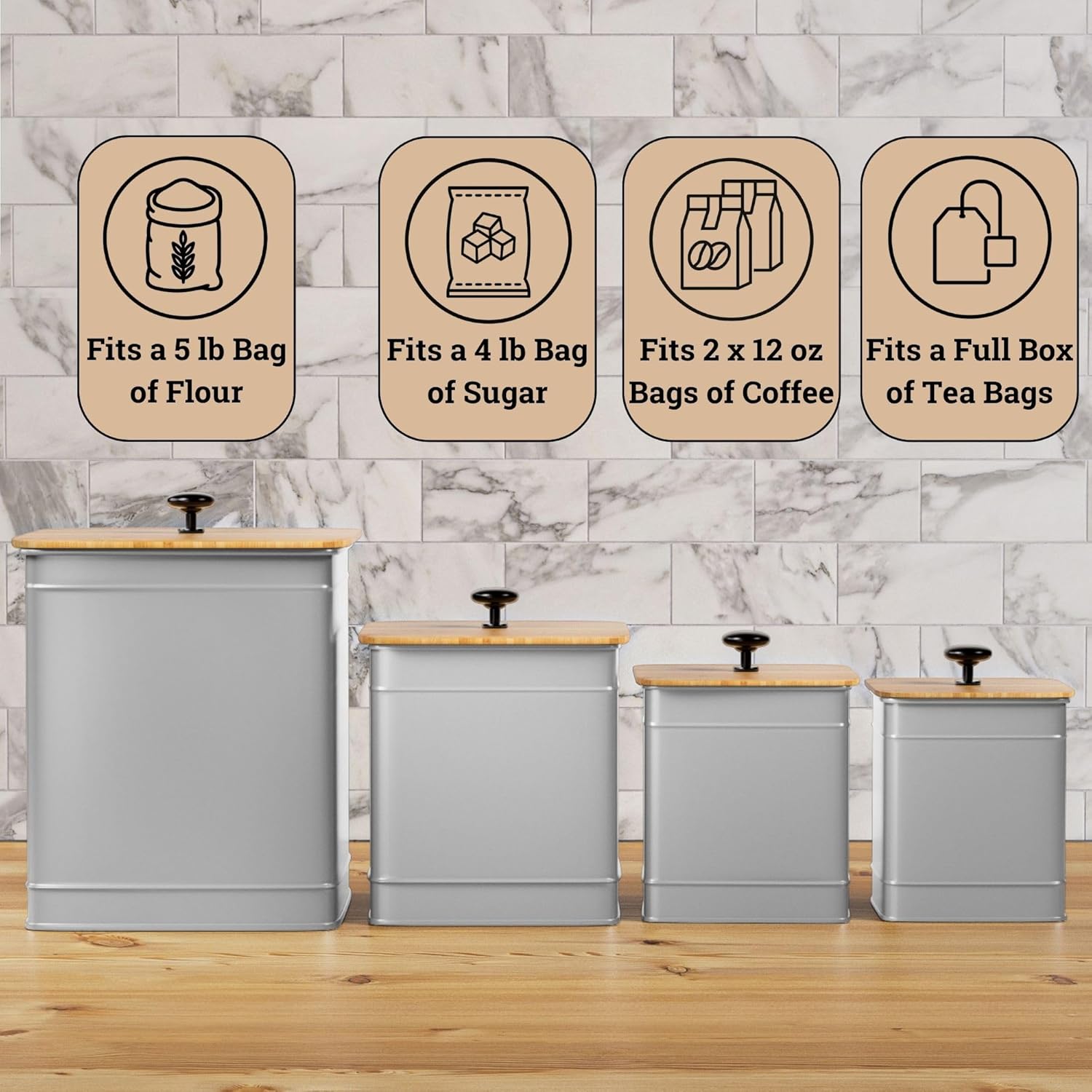 Kitchen Canisters for Countertop Set of 4 with Customizable Chalkboard Labels & Marker Pen - Big