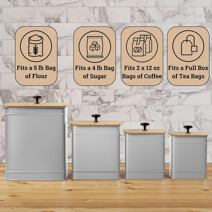 Kitchen Canisters for Countertop Set of 4 with Customizable Chalkboard Labels & Marker Pen - Big
