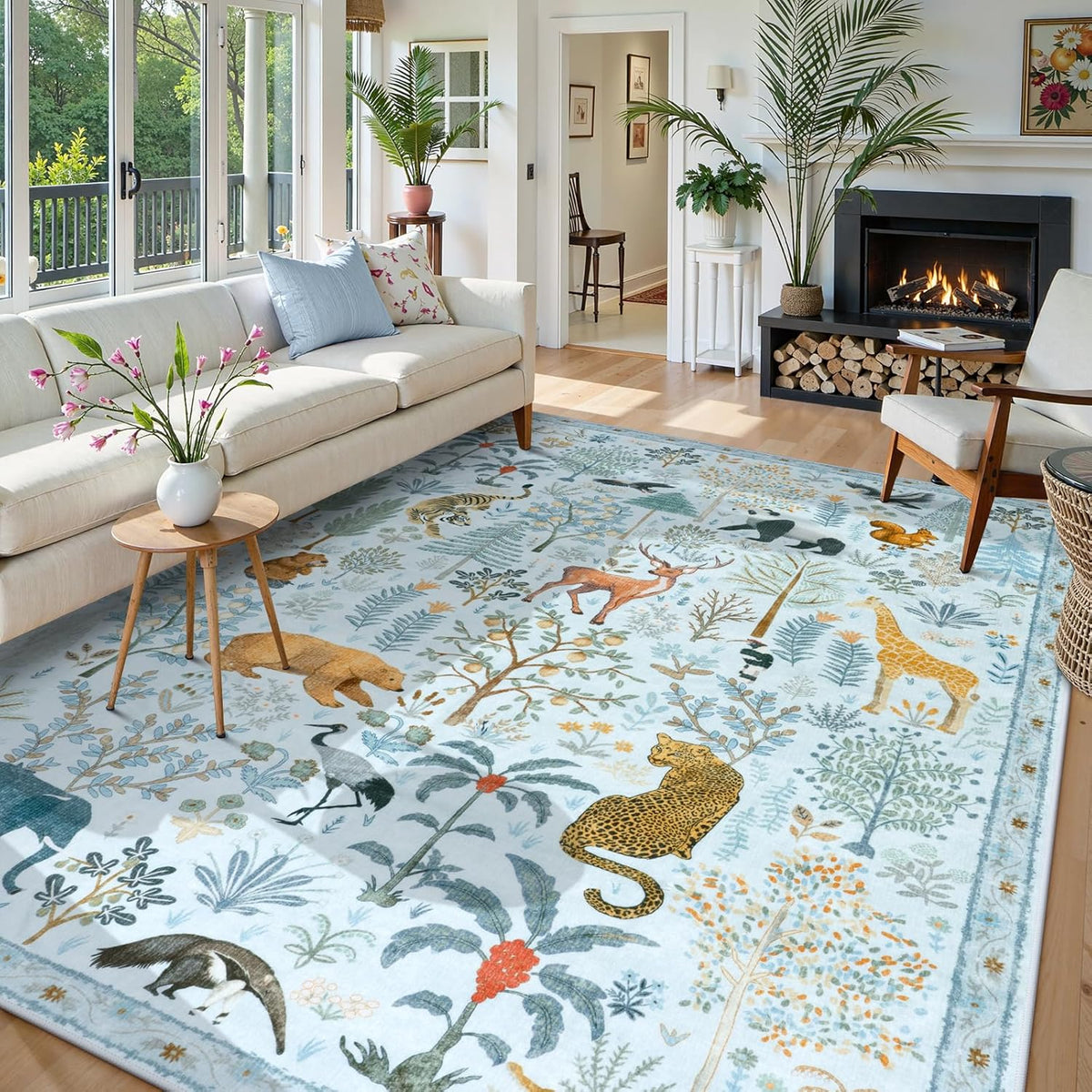 OJIA Animal Area Rugs 8x10, Soft 8x10 Washable Rugs for Living Room Bedroom, Non-Slip Boho