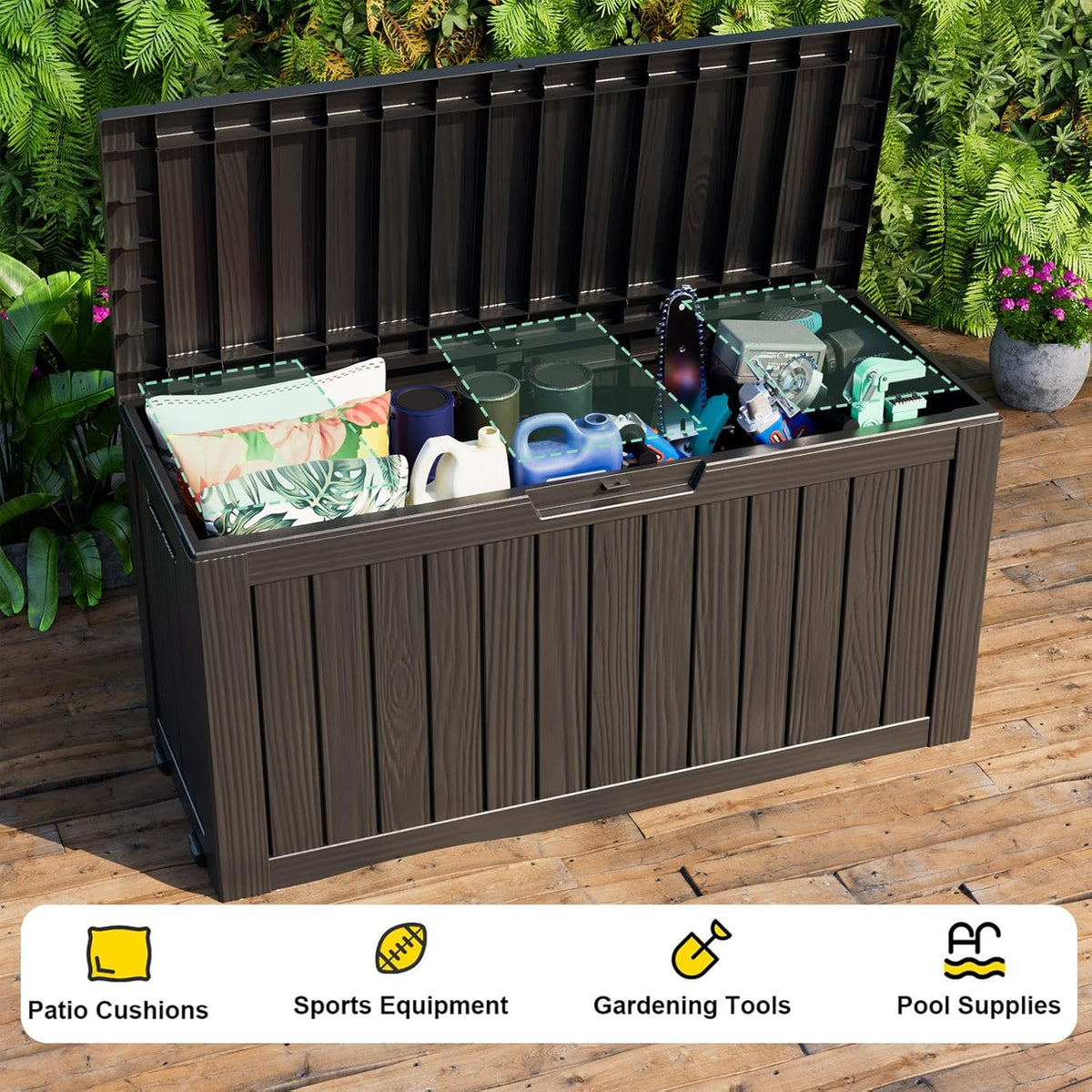 75 Gallon Resin Deck Box, Lockable Outdoor Storage Box for Patio Cushions Storage Furniture,Garden