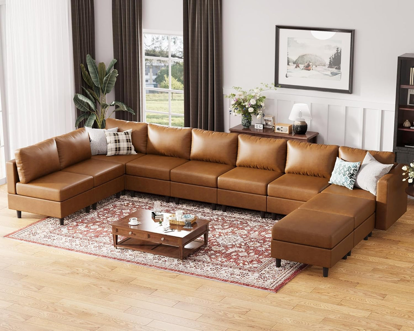 Oversized 172.5" Faux Leather Modular Sectional Sofa, Modern Large 10 Seater U Shaped Couch with