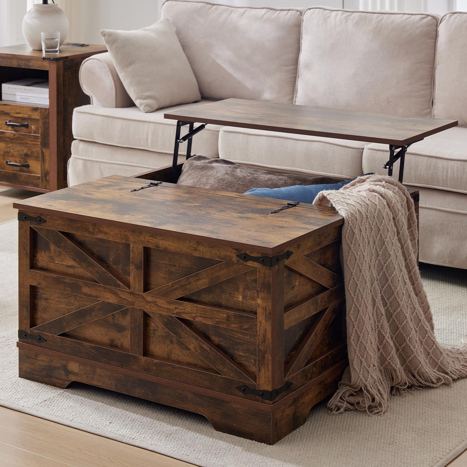 Coffee Table with Storage, Rustic Brown Square Coffee Tables for Living Room, Lift top Coffee Table