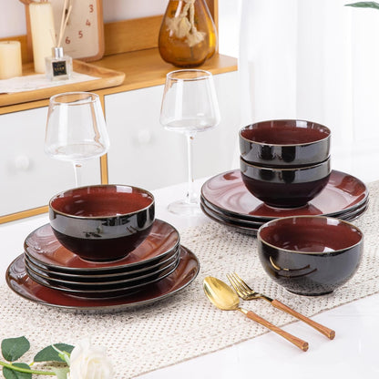 LERATIO Ceramic Dinnerware Sets for 8,Stoneware Plates and Bowls Sets,Handmade Reactive Glaze