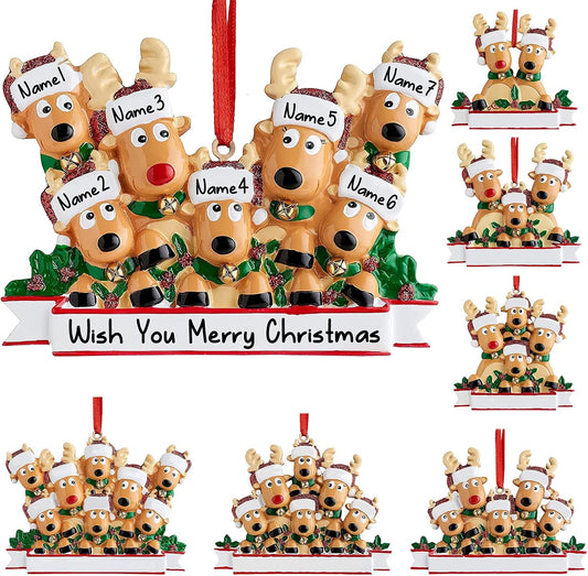 Personalized Deer Christmas Ornaments 2025 Family of 2,3,4,5,6,7,8 Custom Name Reindeer Xmas