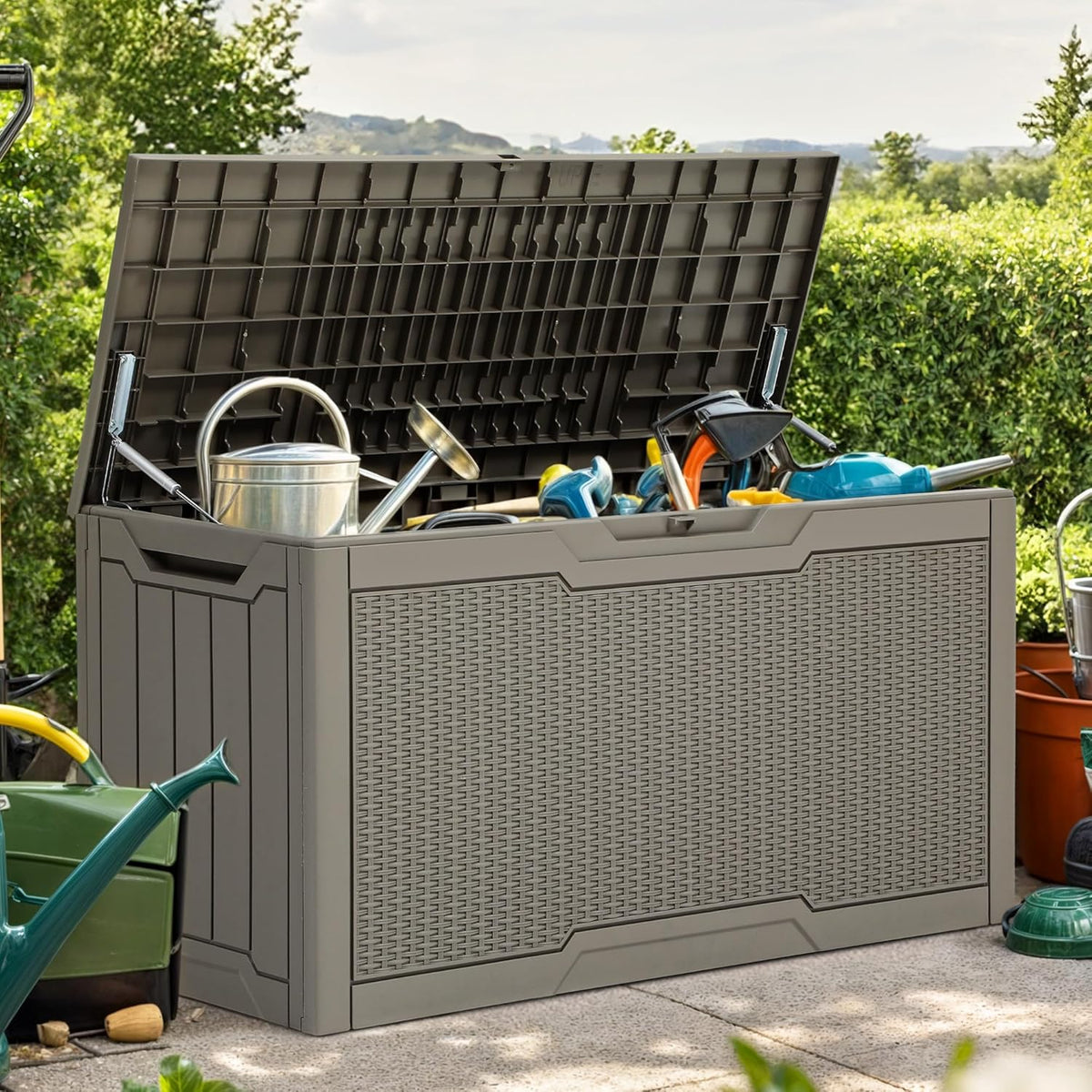 YITAHOME 80 Gallon Resin Deck Box, Weather Resistant Outdoor Rattan Storage Box, Lockable Indoor