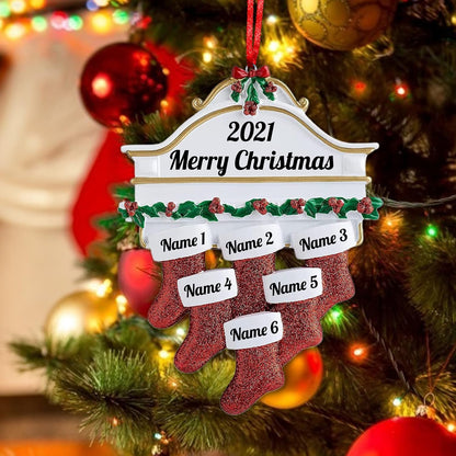 Amlion Personalized Ceramic Christmas Stocking Ornaments, Family of 2-8, Custom Names, Traditional