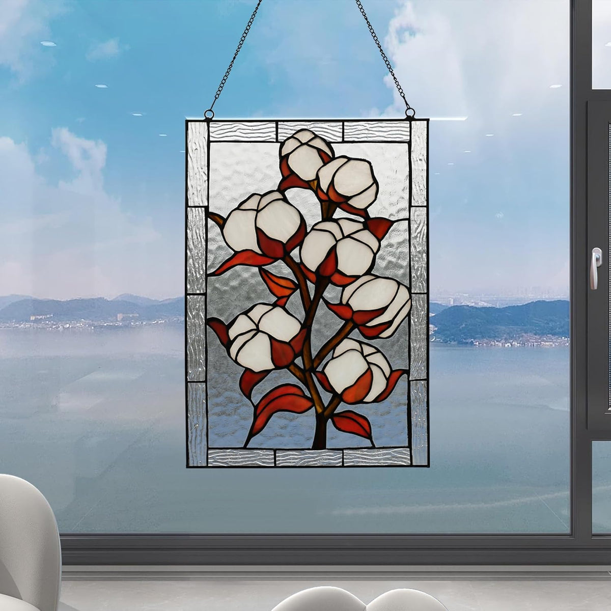 YOURANJU Stained Glass Window Hanging 16" H x 11" W Tiffany Style Rectangular Window Panel Suitable
