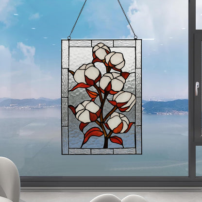 YOURANJU Stained Glass Window Hanging 16" H x 11" W Tiffany Style Rectangular Window Panel Suitable
