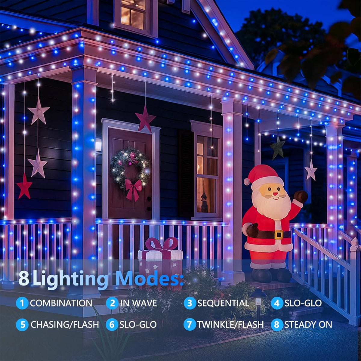 SANJICHA Blue and White Solar String Lights, Extra-Long 2 Pack 144FT 400LED Solar Christmas Lights