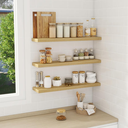 Fun Memories 32 Inch Floating Shelves Wall Shelf Set of 3, Rustic Farmhouse Home Decor Kitchen