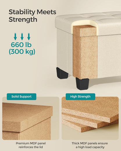 SONGMICS Storage Ottoman, Small Ottoman Foot Rest with Legs, 12.6 x 15.8 x 13.2 Inches Foot Stool