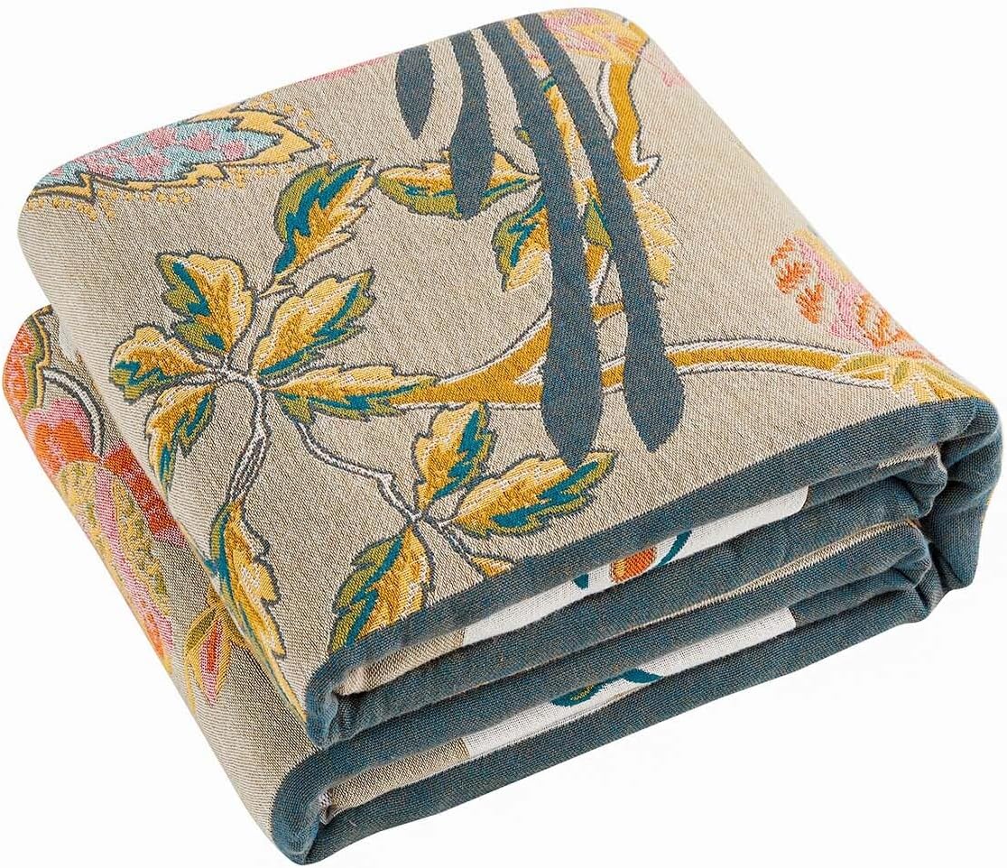 Boho Blanket, 100% Cotton Farmhouse Decorative Throw Blanket, 90"x98" Reversible Bohemian Throw