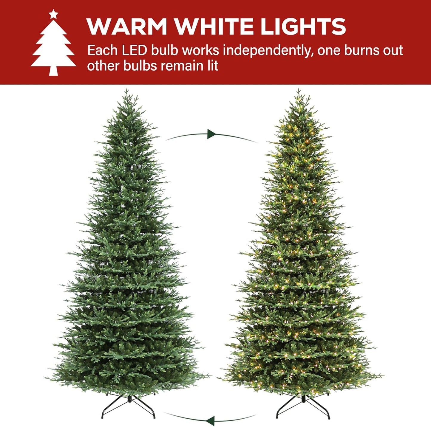 Hykolity 12 ft Prelit Christmas Tree, Artificial Christmas Tree with 850 Warm White Lights, 8109