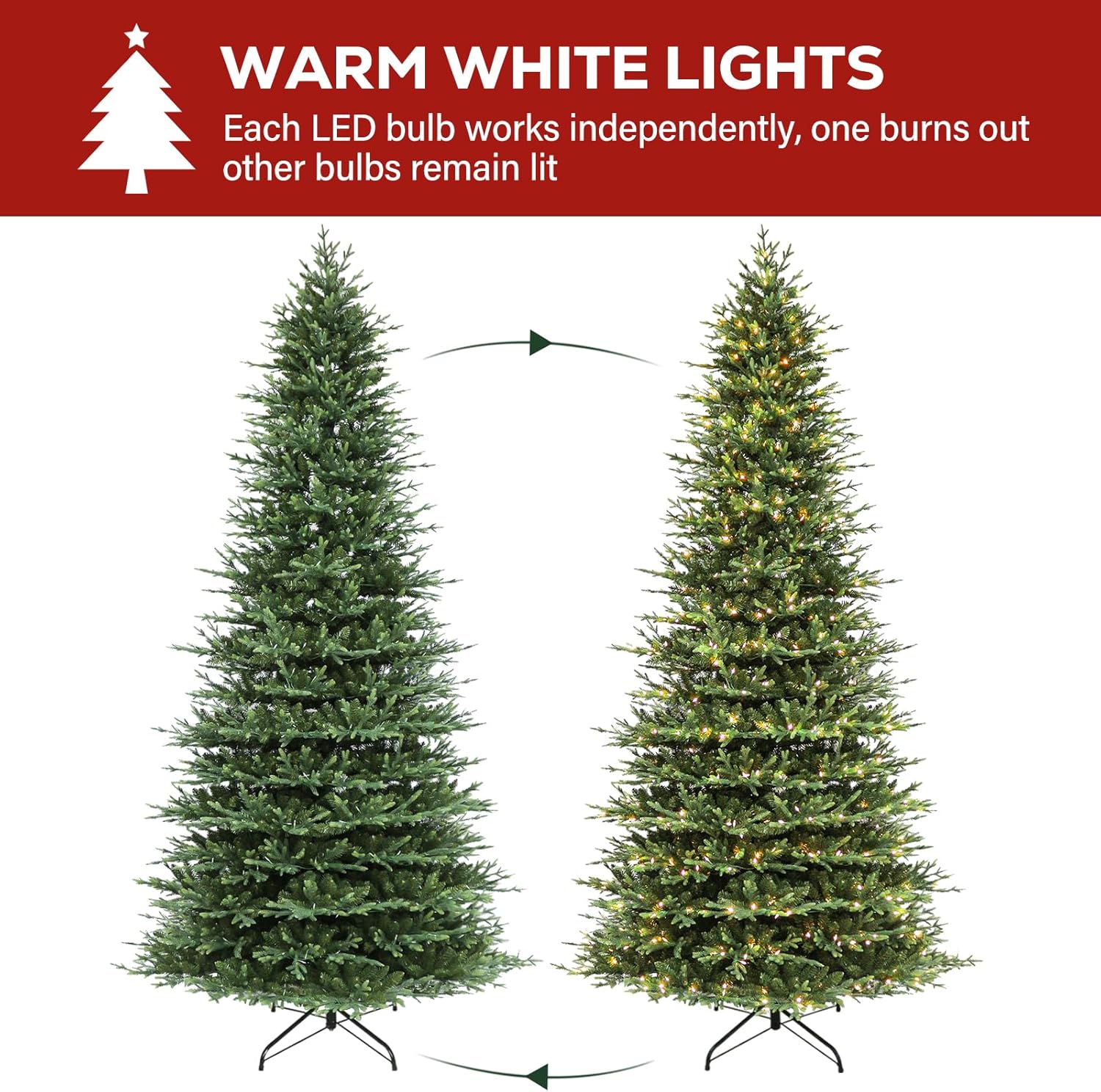 Hykolity 12 ft Prelit Christmas Tree, Artificial Christmas Tree with 850 Warm White Lights, 8109