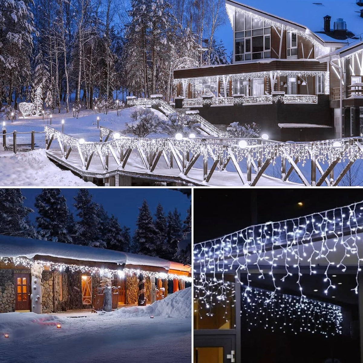 Brightown Christmas Icicle Lights Outdoor, 66 Feet 138 Drops with 736 LED, 8 Modes Waterproof