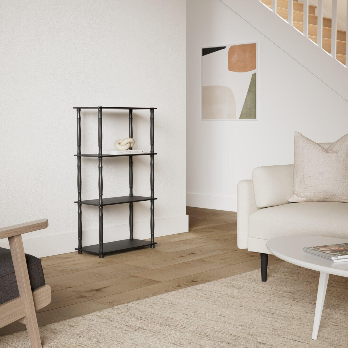 Furinno TURN-N-TUBE Storage Shelves, 4-Tier Book Shelf, Corner Shelf, Toolless Open Shelves
