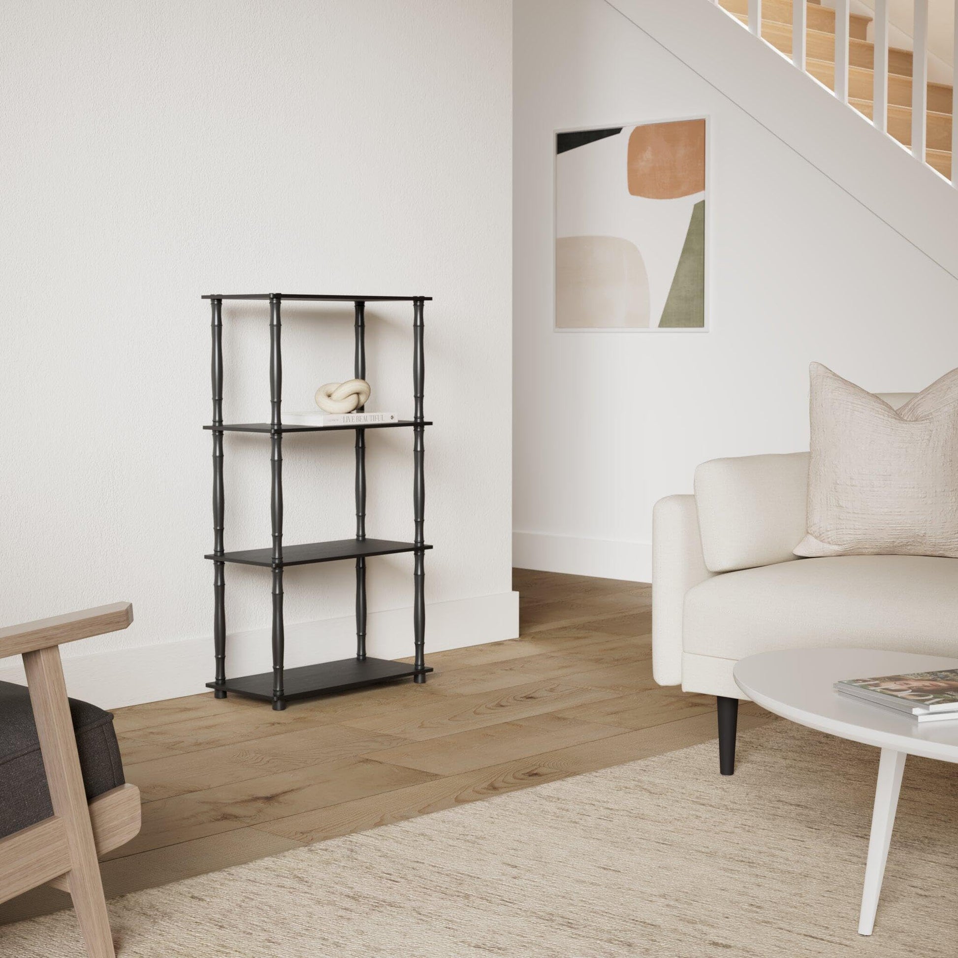 Furinno TURN-N-TUBE Storage Shelves, 4-Tier Book Shelf, Corner Shelf, Toolless Open Shelves