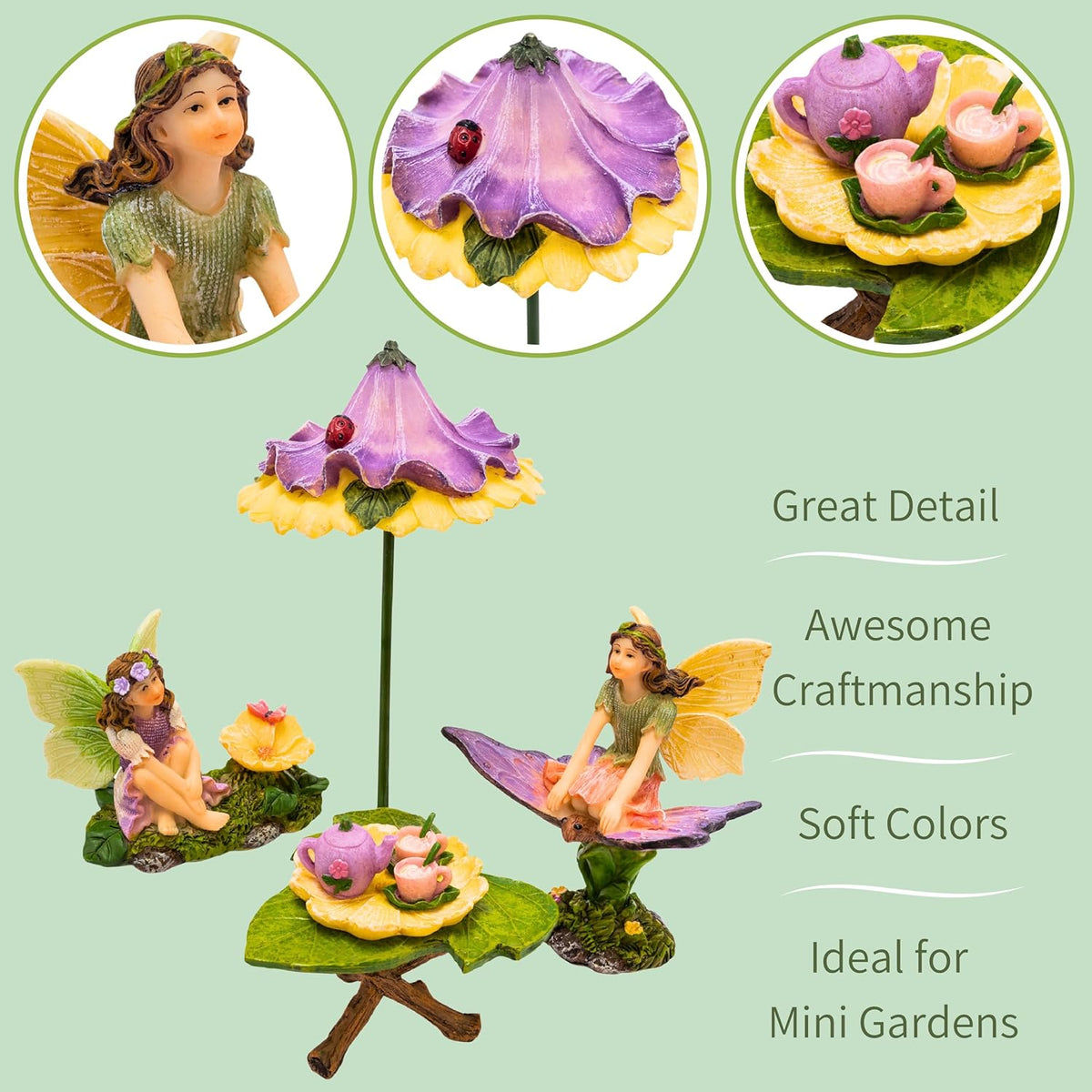 PRETMANNS Fairy Garden Accessories - Adorable Fairies for Gardens, Cute Miniatures with Furniture
