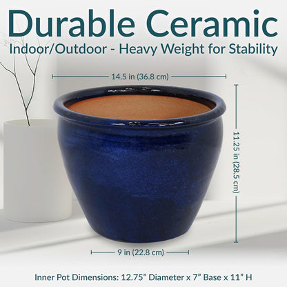 Sunnydaze Chalet Large Ceramic Plant Pot - Round Outdoor Glazed Ceramic Planter Pot with Drainage
