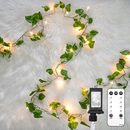suddus Vine with Fairy Light Plug in, 33ft 100 LED Pothos String Lights Connectable with Remote